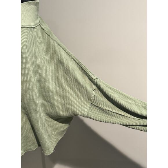 Free People Close To You Cotton Waffle Knit Top In Cool Moss Sage Sz L Comfy - Picture 2 of 9